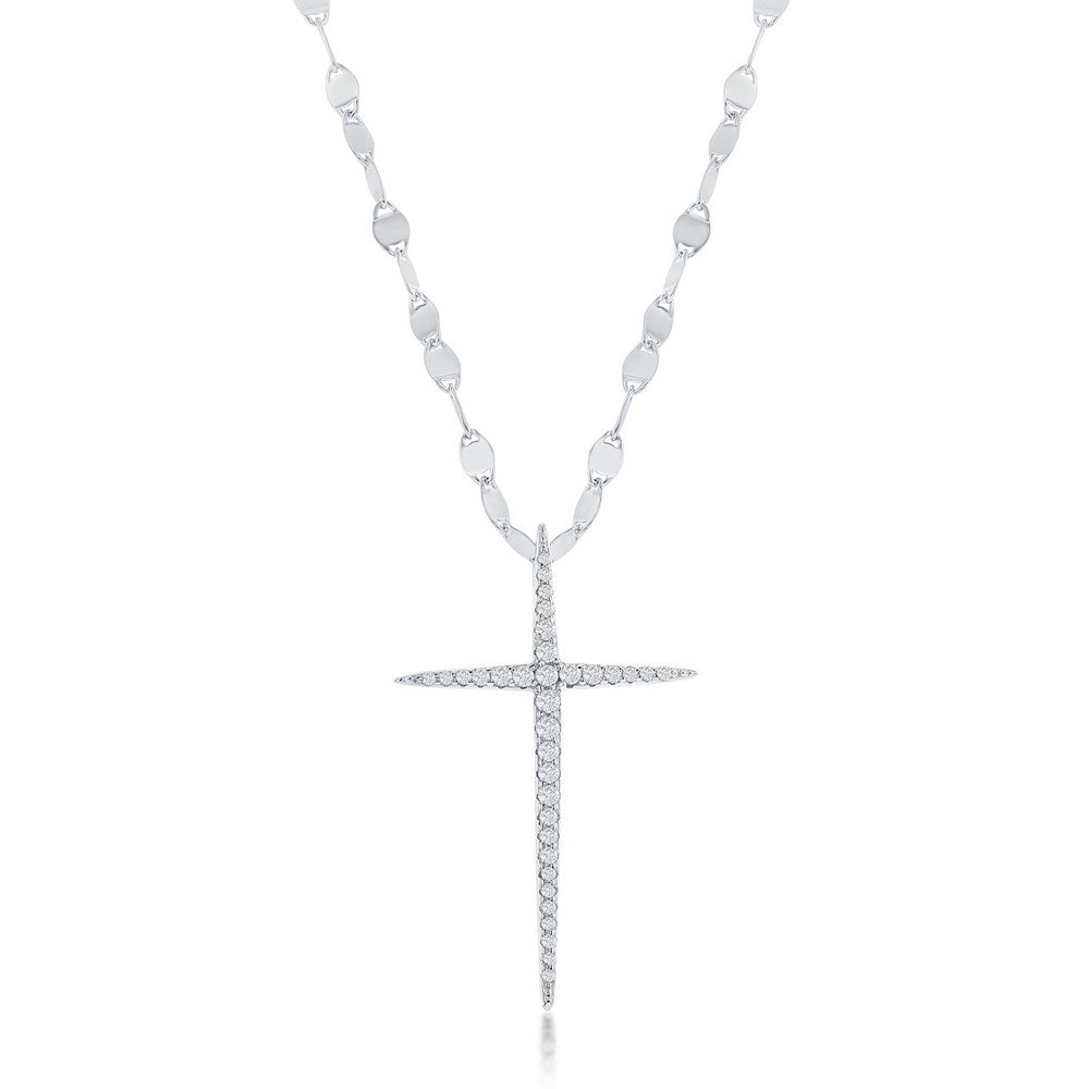 Sterling Silver, CZ Cross Mirror Chain Necklace