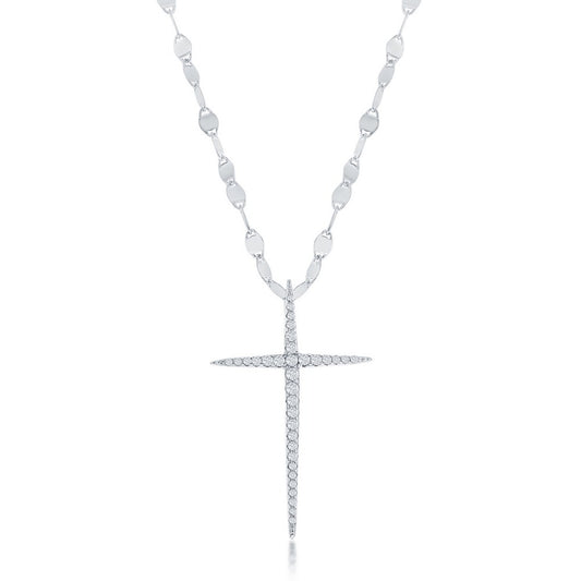 Sterling Silver, CZ Cross Mirror Chain Necklace