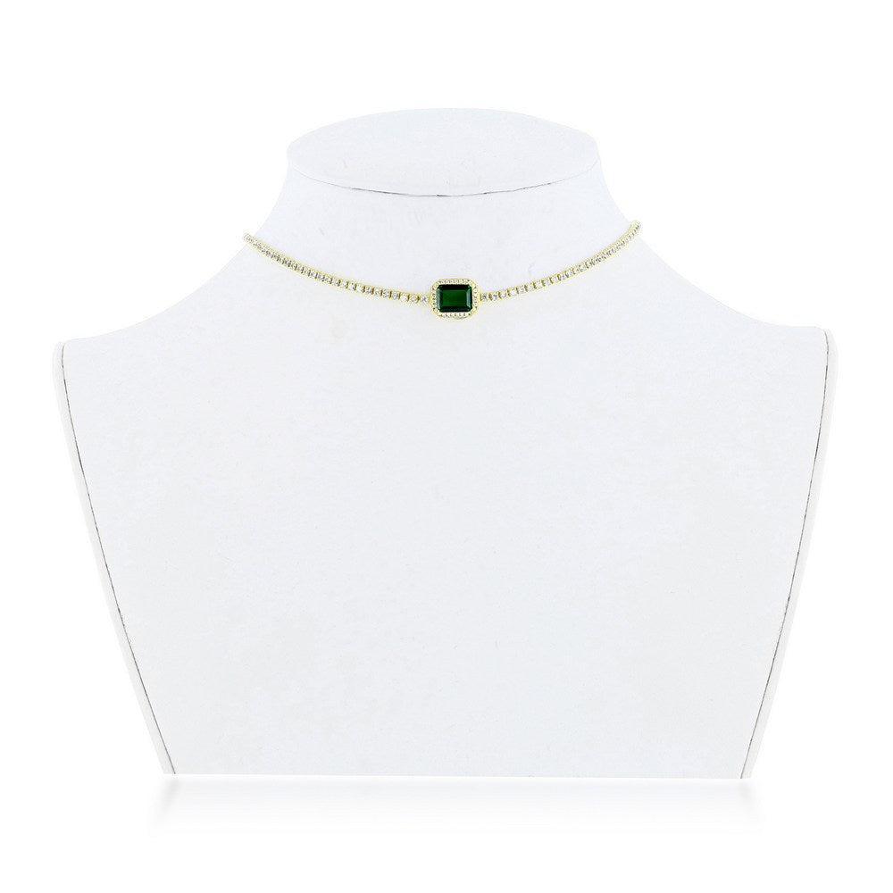 Sterling Silver Asscher-Cut Emerald & CZ Tennis Choker - Gold Plated