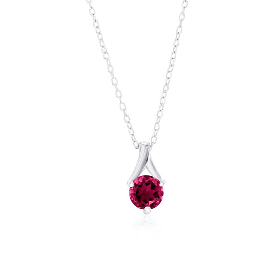 Sterling Silver, 6mm Round Stone Necklace - Created Ruby