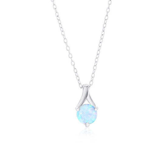 Sterling Silver, 6mm Round White Opal Necklace