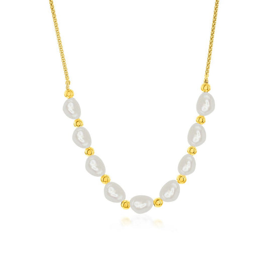 Sterling Silver, FWP & Bead Necklace - Gold Plated