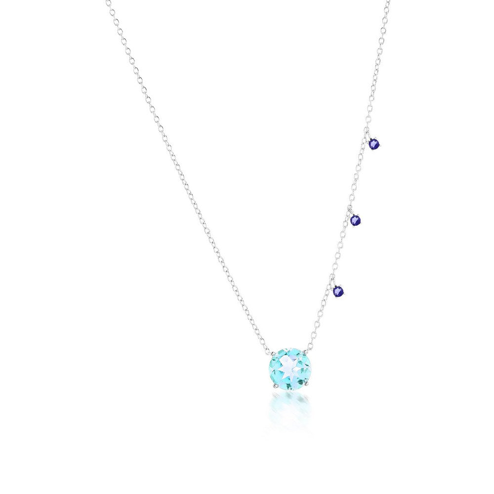 Sterling Silver, 8mm Round Sky Blue Topaz & 2mm Lolite Necklace