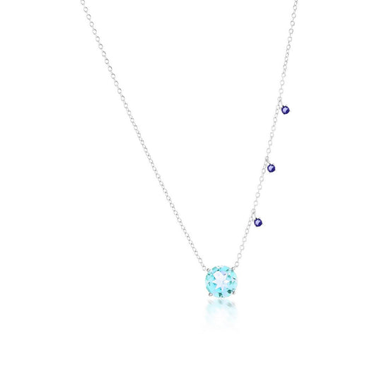 Sterling Silver, 8mm Round Sky Blue Topaz & 2mm Lolite Necklace
