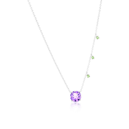 Sterling Silver, 8mm Amethyst & 2mm Round Peridot Necklace
