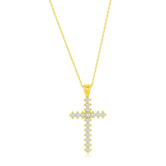 Sterling Silver, CZ Cross Necklace - Gold Plated