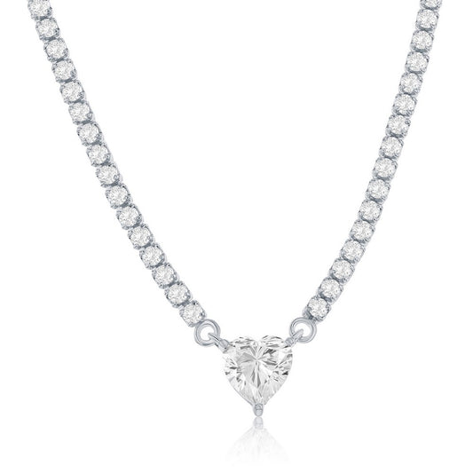 Sterling Silver, Heart CZ, Tennis Necklace