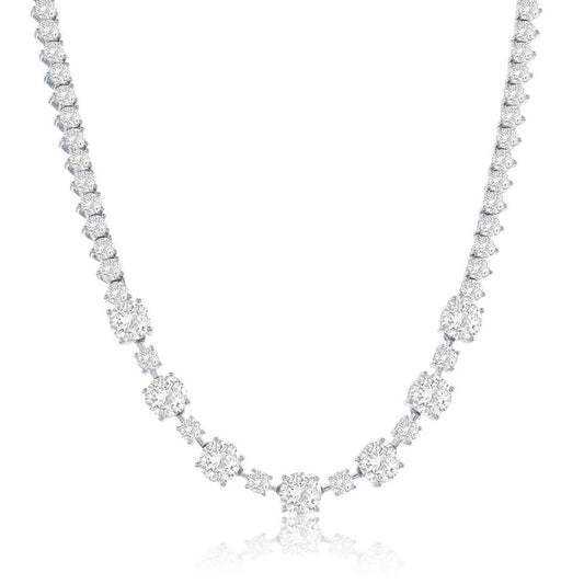 Sterling Silver, Alternating Round CZ Tennis Necklace