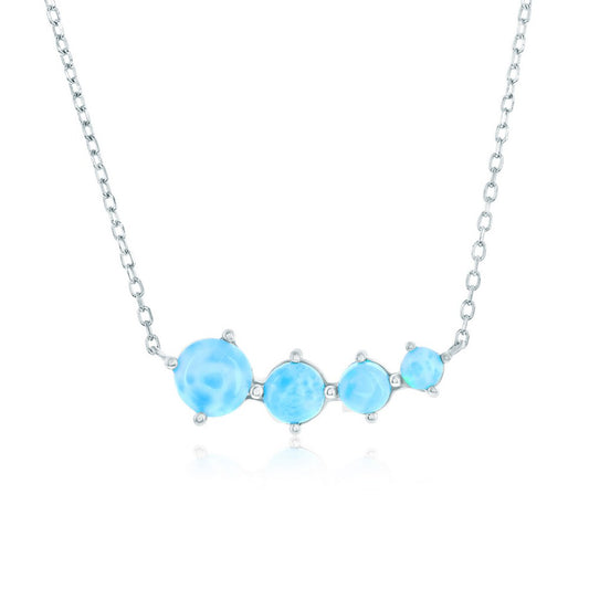 Sterling Silver, Graduating Round Larimar, Bar Necklace