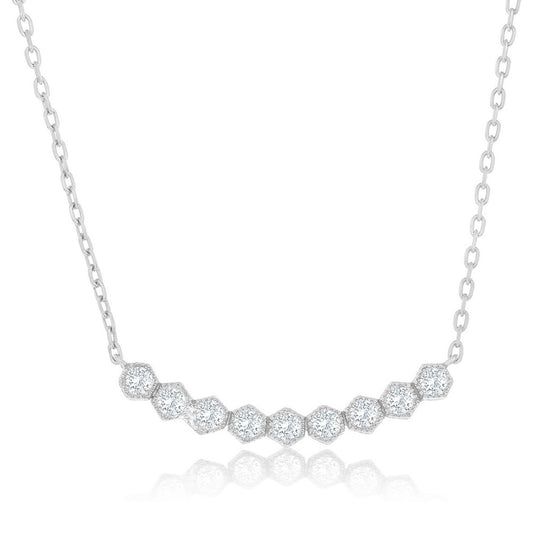 Sterling Silver, Hexagon CZ Curved Bar Necklace