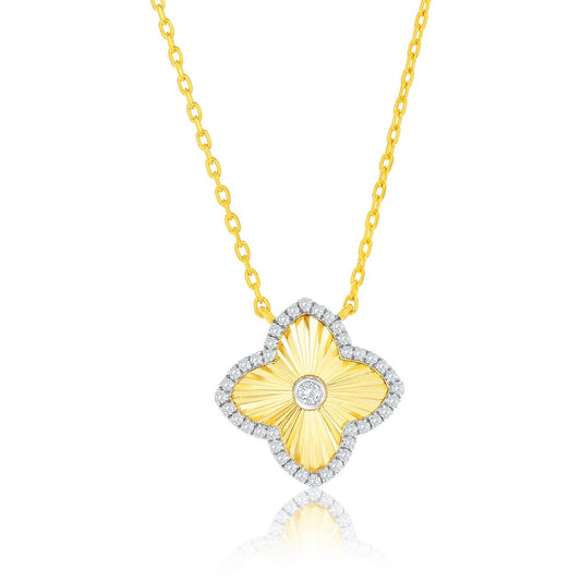 Sterling Silver, D-C Flower CZ Necklace - Gold Plated