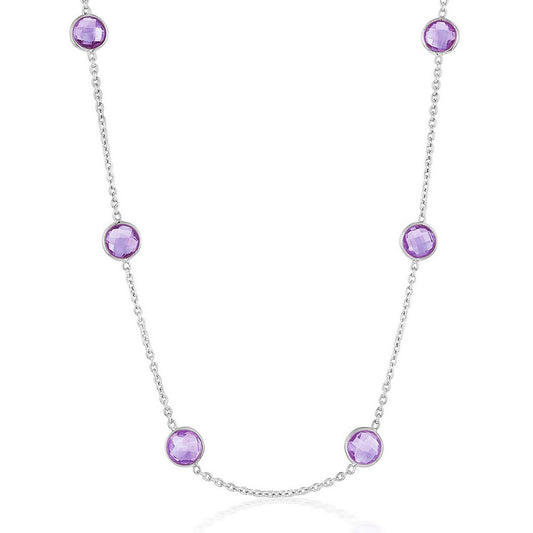 Sterling Silver, Bezel-Set 7mm Round Amethyst Station Necklace (9.17cttw)
