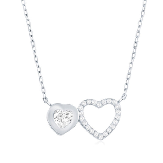 Sterling Silver, Double Heart CZ Necklace
