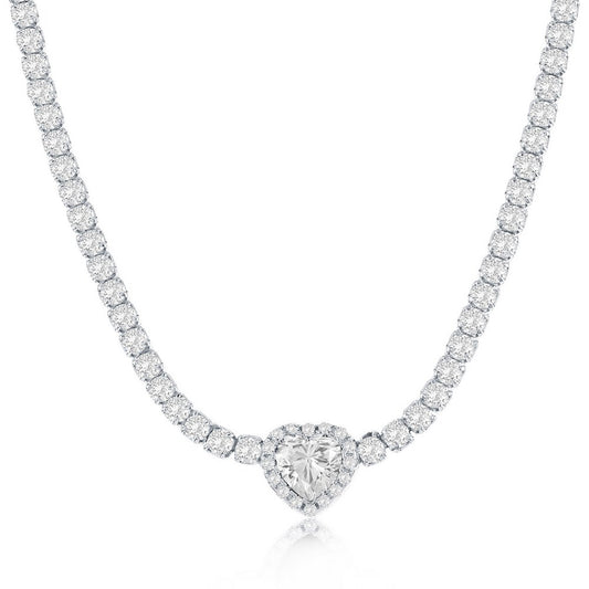 Sterling Silver, Heart CZ Tennis Necklace