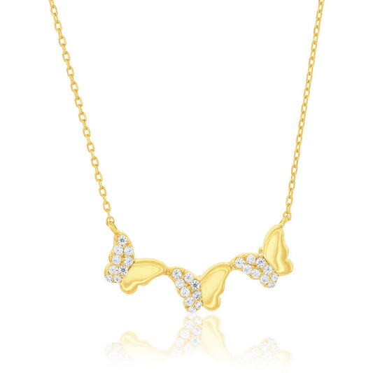 Sterling Silver, Double-Sided, Butterfly Necklace - Gold Plated