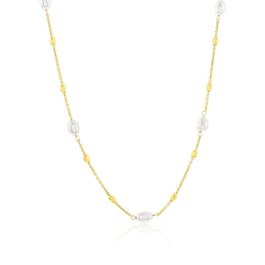 Sterling Silver, FWP & Bead Station Necklace - Gold Plated