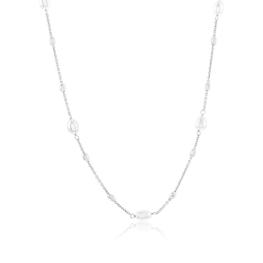 Sterling Silver, FWP & Bead Station Necklace