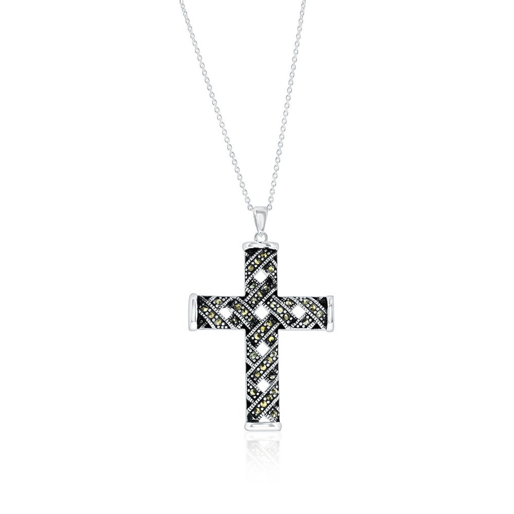 Sterling Silver, Marcasite Cross Necklace