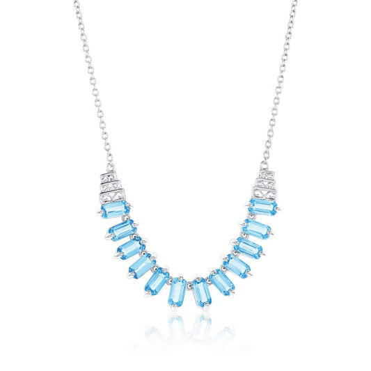 Sterling Silver, Baguette Designed Gem Necklace - Sky Blue Topaz