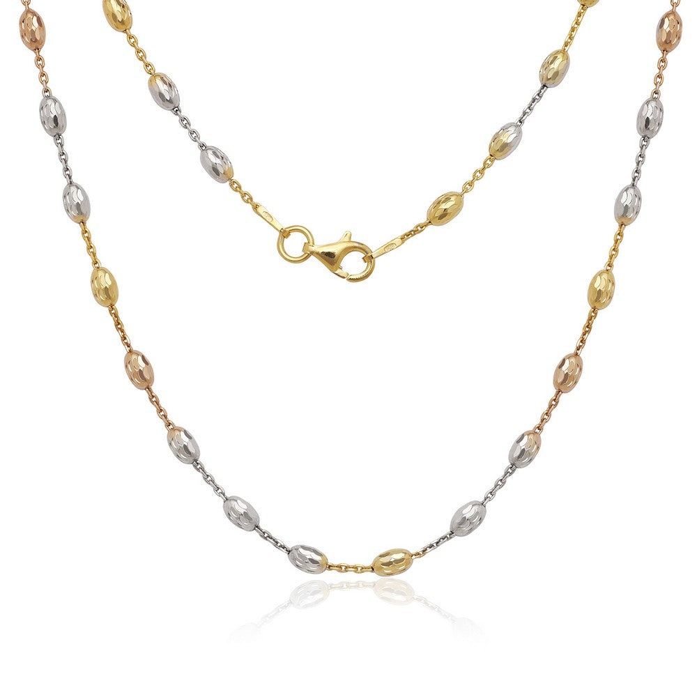 Sterling Silver, Diamond Cut Oval Moon Bead Chain - Tri Color