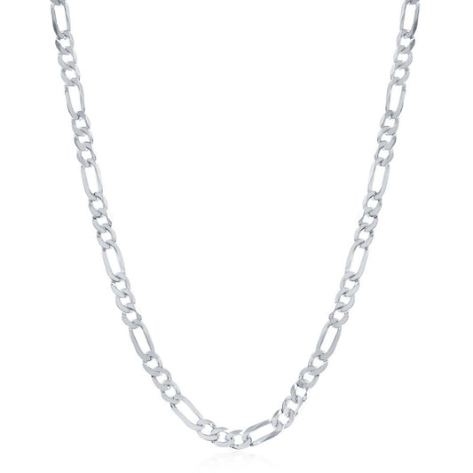 Sterling Silver, 4.2mm Figaro Chain - Rhodium Plated