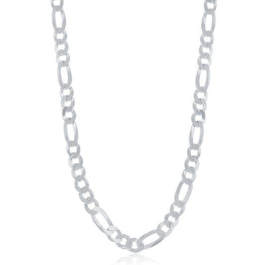 Sterling Silver, 5.8mm Figaro Chain -Rohdium Plated