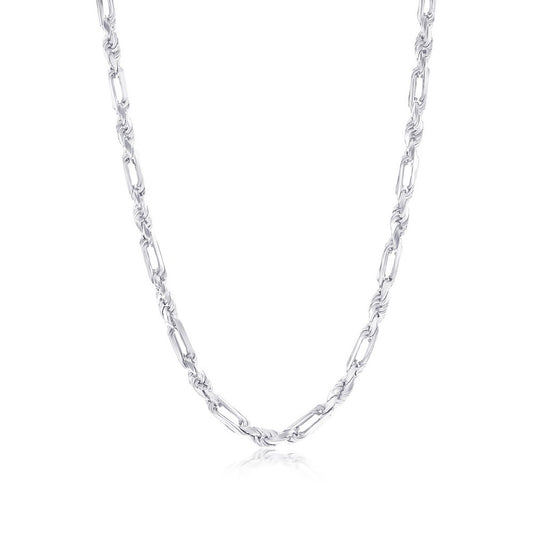 Sterling Silver, 4mm Figarope Chain - Rhodium Plated