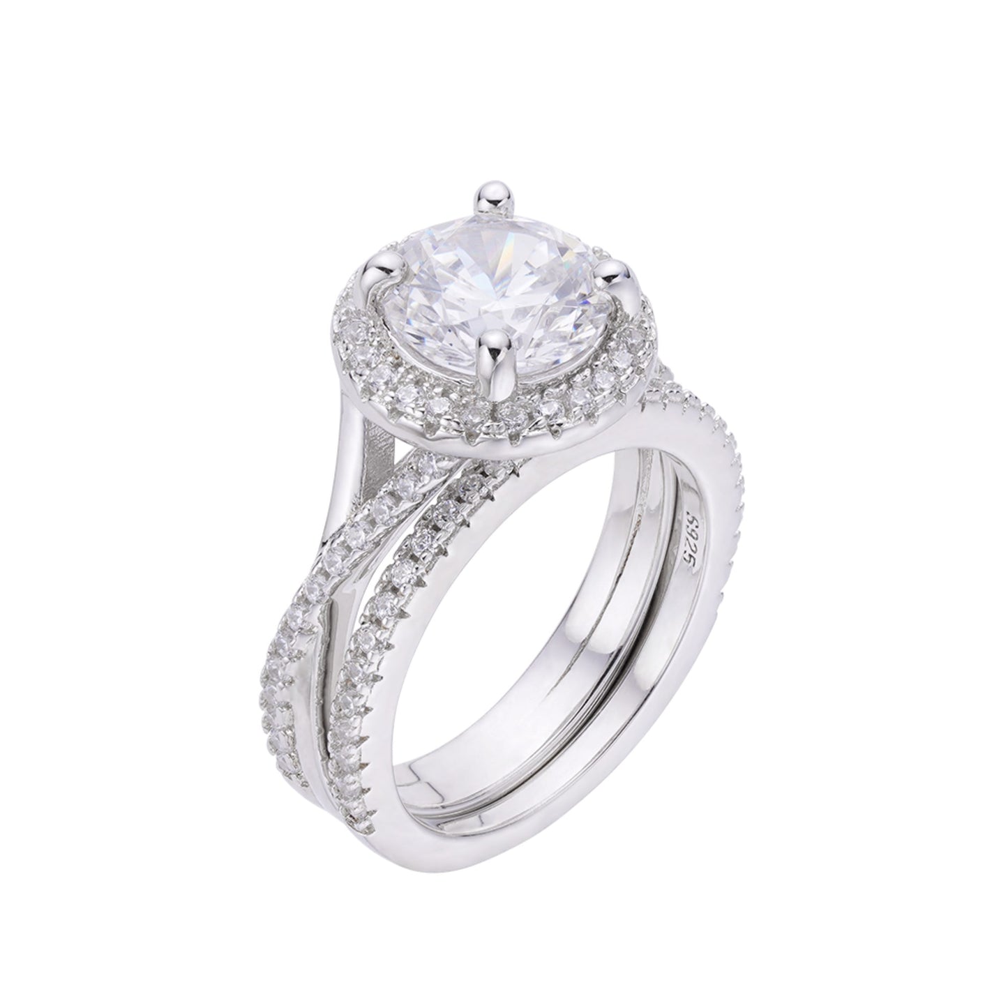 S.Silver Moissanite Round 0.32 Cttw and Oval Shape 2 Cttw Designer Sz 7 Womens Ring RP