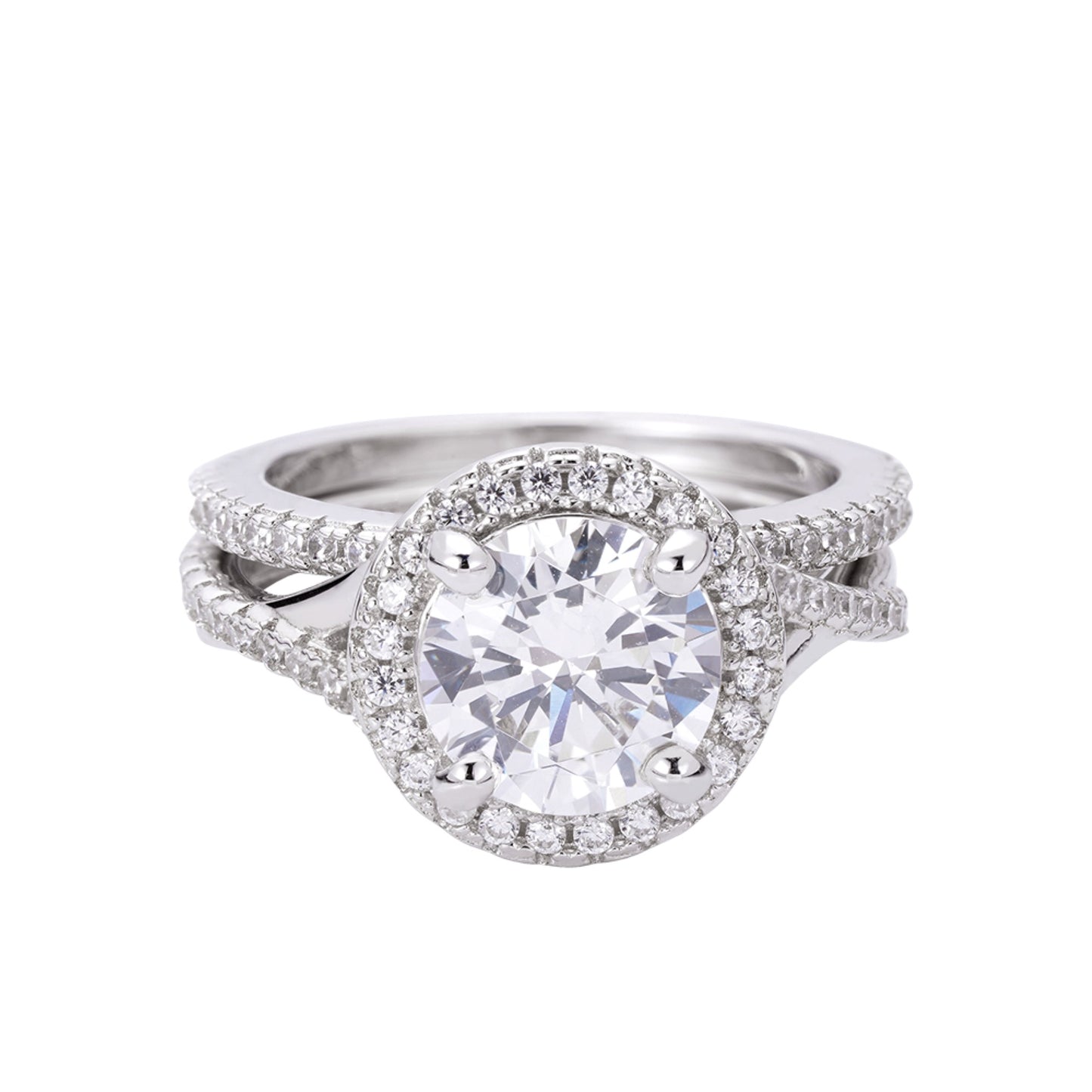S.Silver Moissanite Round 0.32 Cttw and Oval Shape 2 Cttw Designer Sz 7 Womens Ring RP
