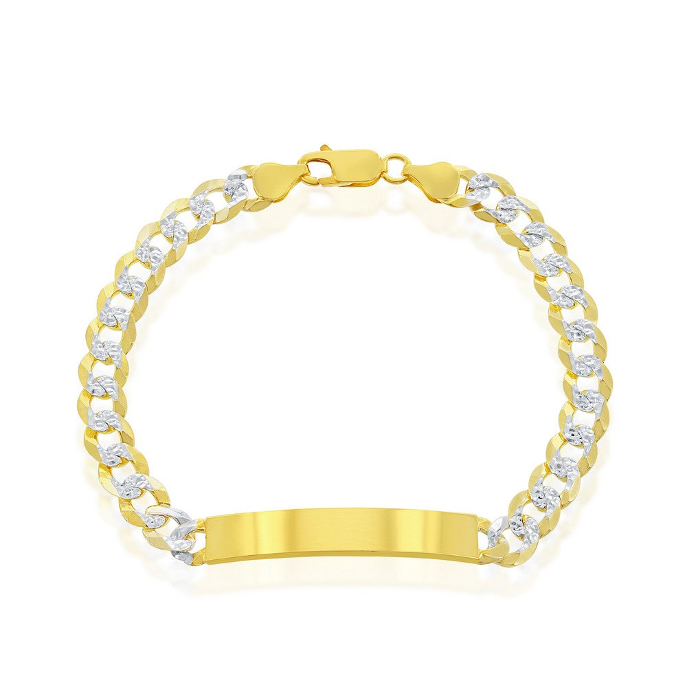 Sterling Silver, 7mm Pave Curb Chain ID Bracelet - Gold Plated