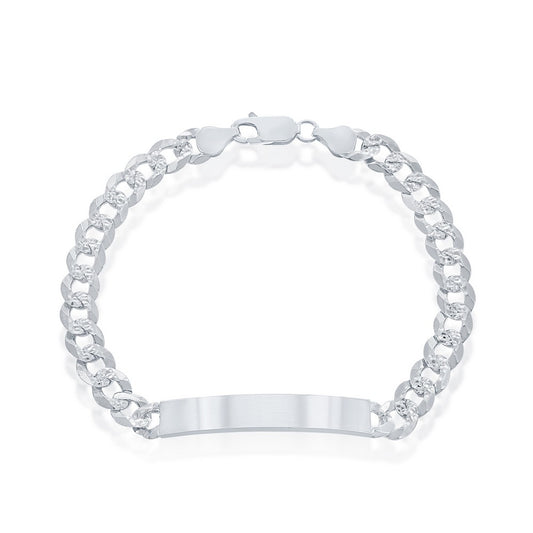 Sterling Silver, 7mm Pave Curb Chain ID Bracelet