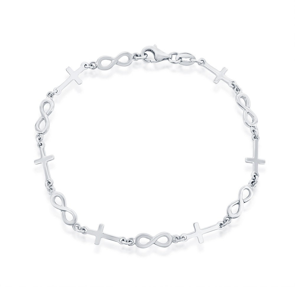 Sterling Silver, Alternating Cross & Infinity Link Bracelet