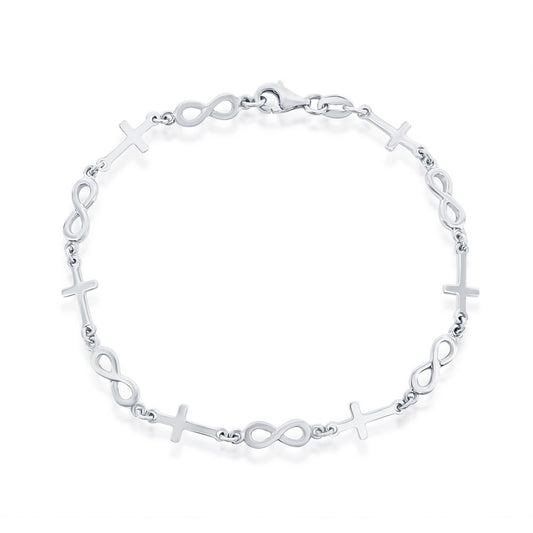 Sterling Silver, Alternating Cross & Infinity Link Bracelet