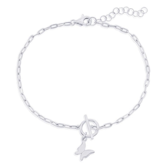 Sterling Silver, Butterfly Charm Paperclip Toggle Bracelet