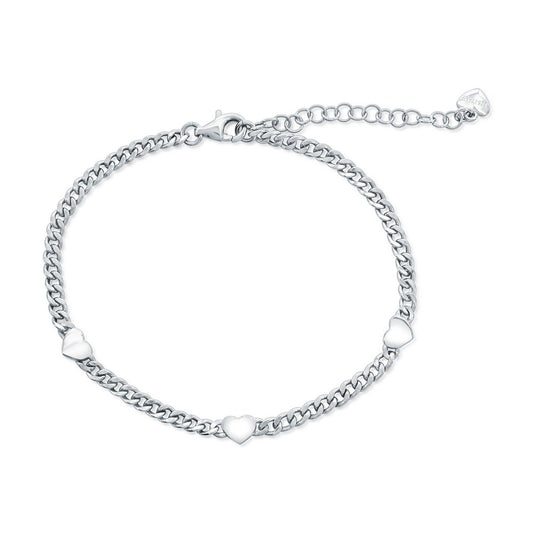 Sterling Silver, Heart Cuban Bracelet