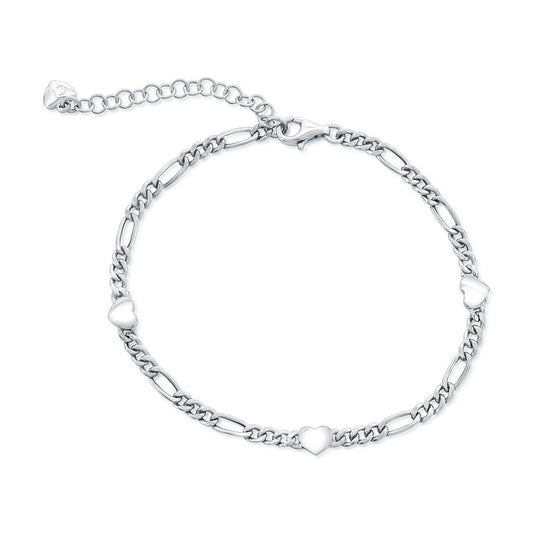 Sterling Silver, Heart Figaro Bracelet