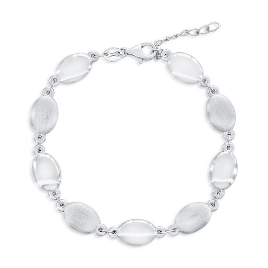 Sterling Silver, Alternating Brushed & Polished Oval Bracelet