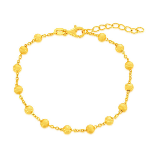 Sterling Silver, Alternating Brushed & Polished Bead Bracelet - Gold Plated