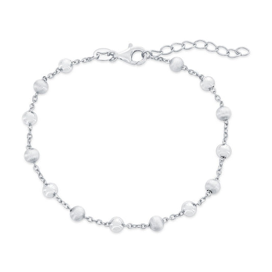 Sterling Silver, Alternating Brushed & Polished Bead Bracelet