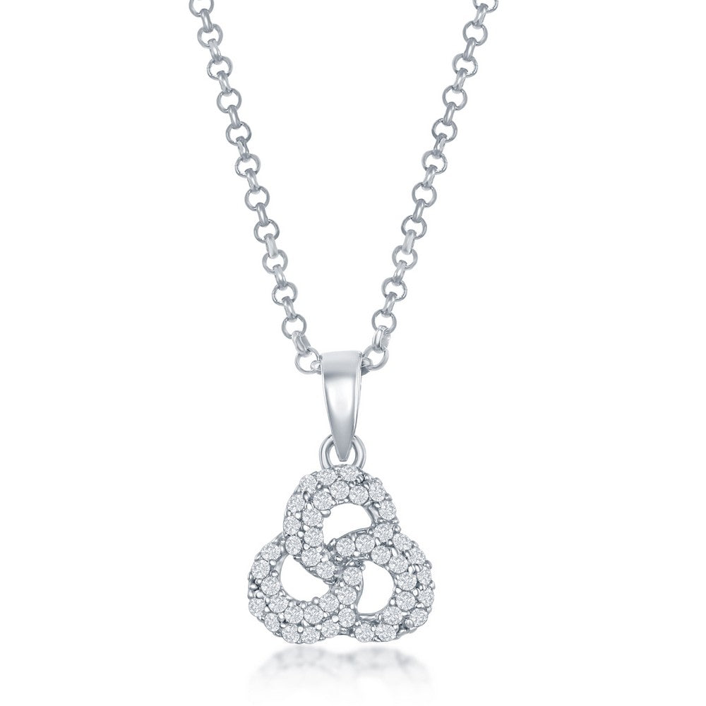 Sterling Silver CZ Triple Ring Pendant and Earrings Set