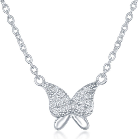 Sterling Silver, CZ Butterfly Necklace and Earrings Set