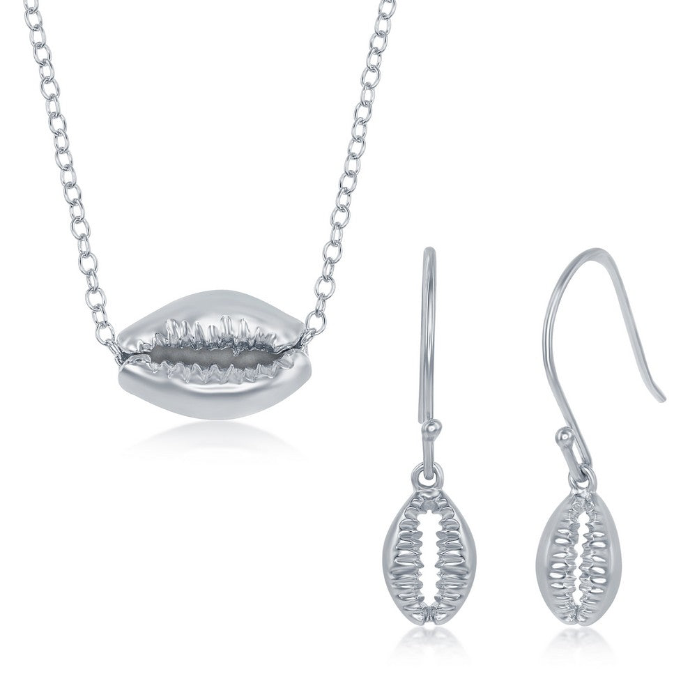 Classic Of New York sterling silver cowrie shell jewelry set featuring necklace and earrings