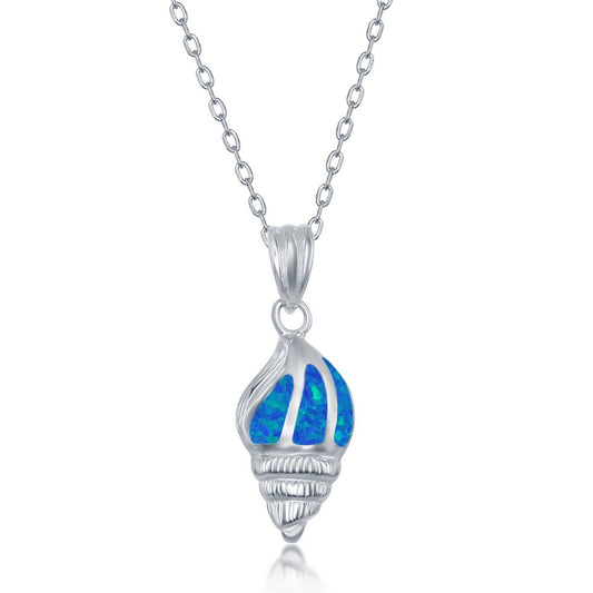 Sterling Silver Blue Inlay Opal Necklace and Earrings Set - Sea Shell