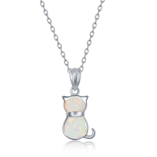 Sterling Silver White Inaly Opal Necklace and Earrings Set - Cat