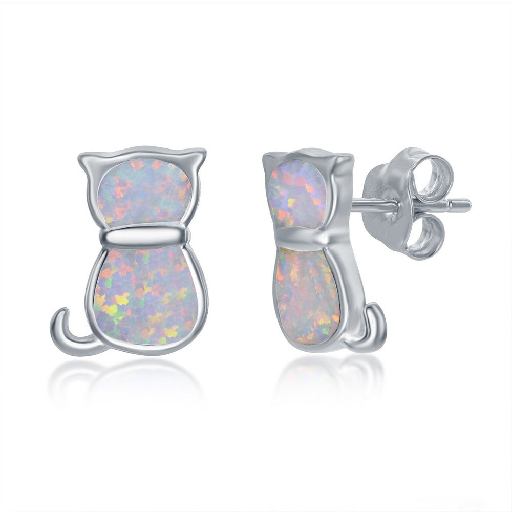 Sterling Silver White Inaly Opal Necklace and Earrings Set - Cat