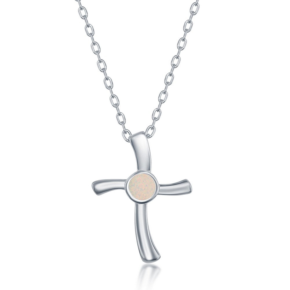 Sterling Silver, White Inlay Opal Necklace and Earrings Set - Cross
