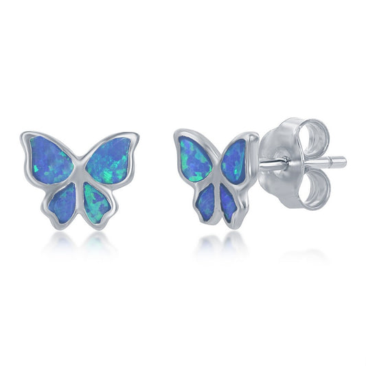 Sterling silver blue opal butterfly jewelry set featuring elegant butterfly-shaped earrings