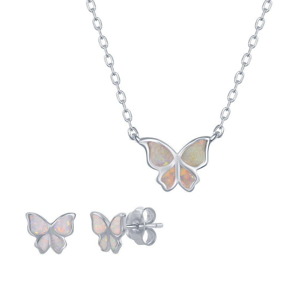 Classic Of New York sterling silver butterfly jewelry set featuring a necklace and matching earrings