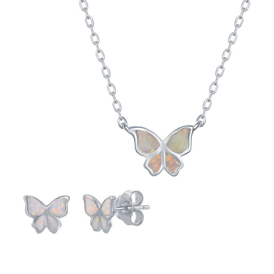 Classic Of New York sterling silver butterfly jewelry set featuring a necklace and matching earrings