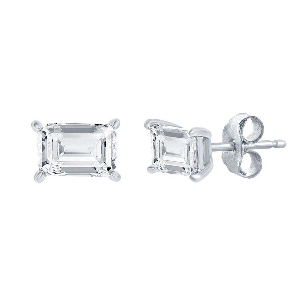 Sterling Silver, Solitaire 5x7mm Rectangle CZ, Necklace & Earrings Set